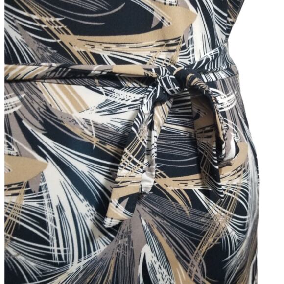 212 Collection Faux Wrap Midi Dress Size XS Black Gold Botanical Print Bodycon - Picture 4 of 9